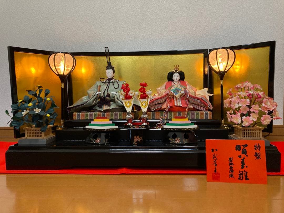 雛人形セット 親王飾り　西陣織　金屏風付き