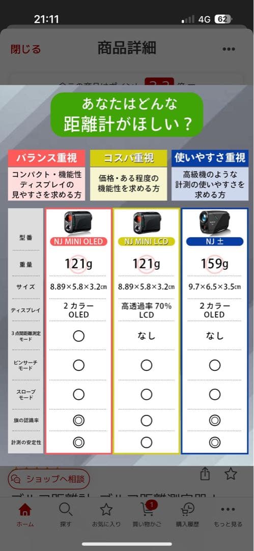 NINJOR GOLF NJ MINI OLEDゴルフレーザー距離計 121g