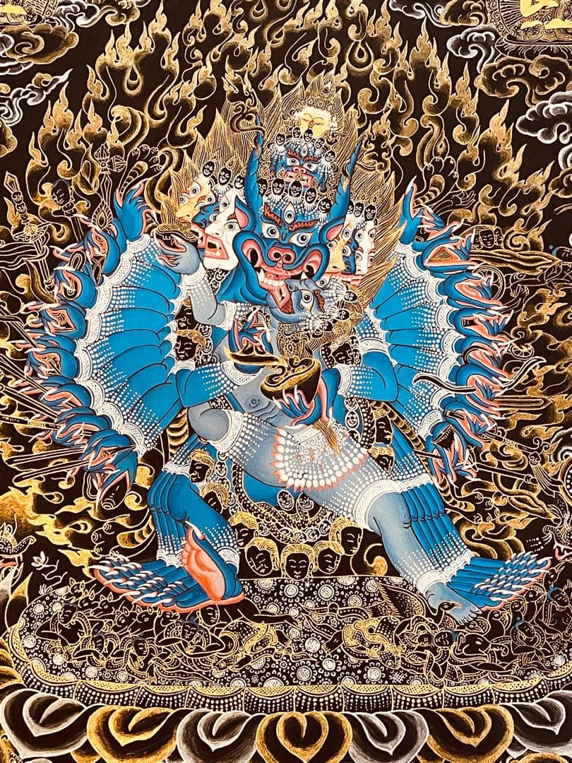 肉筆画 一点物 ヤマーンタカ 歓喜天 大威徳明王 曼荼羅 タンカ