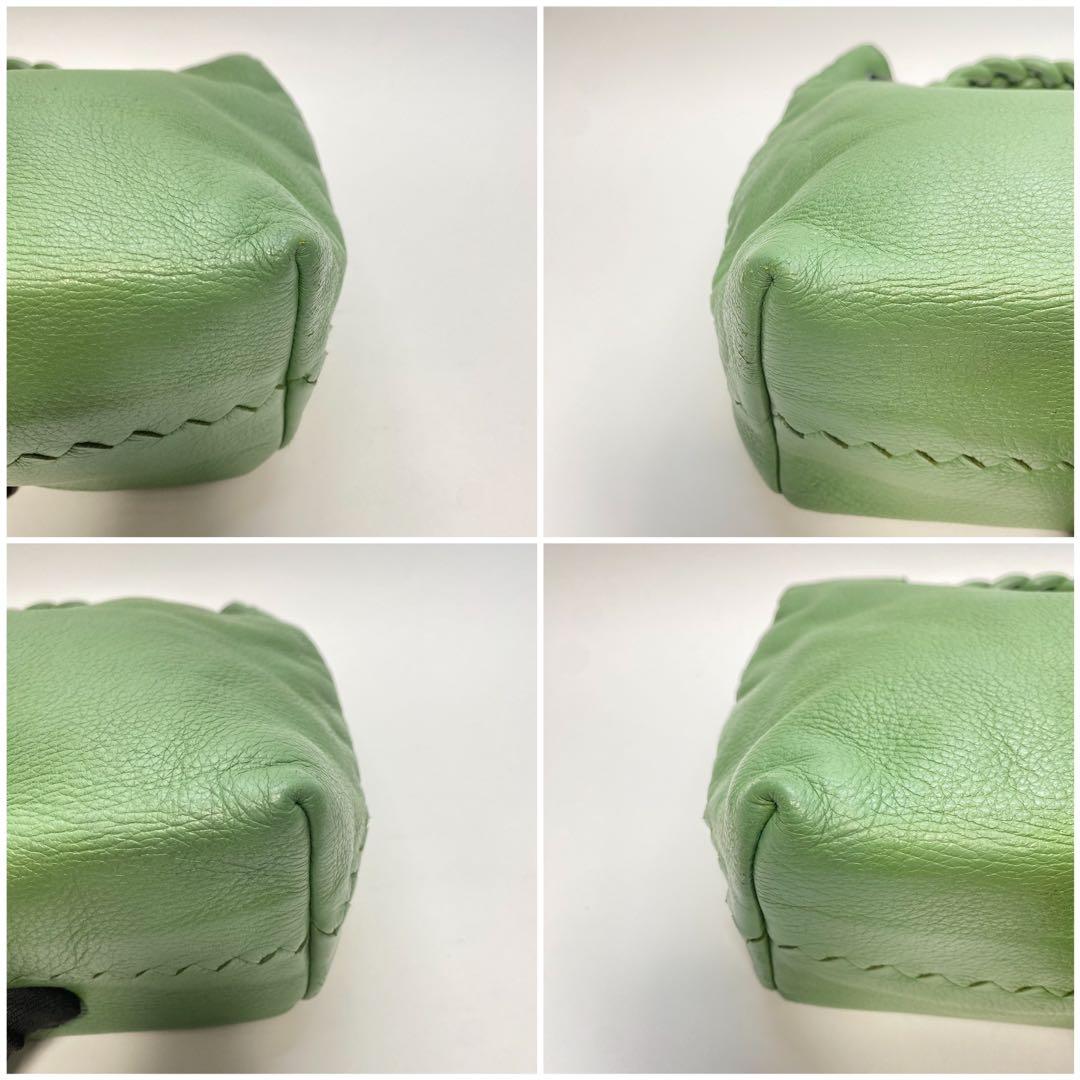 ボッテガヴェネタ グリーン ワンショルダーバッグ 編み込みハンドル