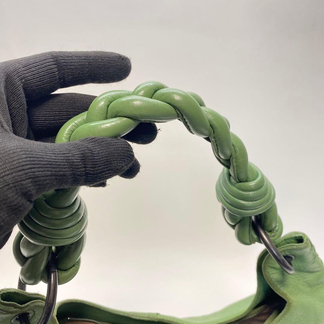 ボッテガヴェネタ グリーン ワンショルダーバッグ 編み込みハンドル