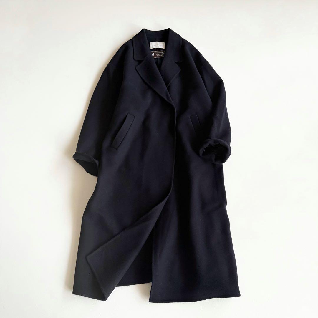 【ナノユニバース】PURE LAMBS リバーロングコート ネイビー M
