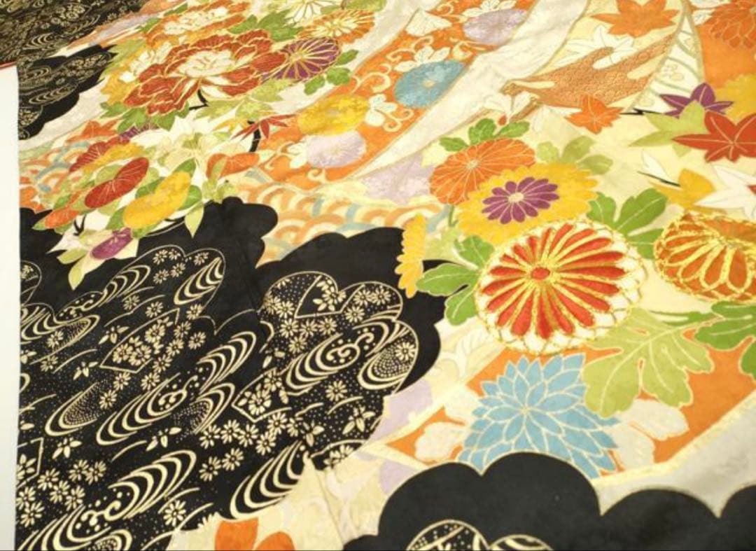 振袖フルセット6点M〜Lサイズ駒刺繍　雲取り金箔　正絹　売り切り終了