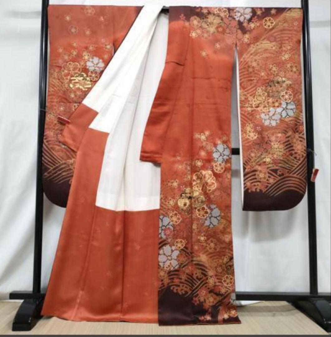 振袖 フルセット6点サイズM〜Ｌ駒刺繍　鴛鴦花文　暈し染め　金彩　正絹