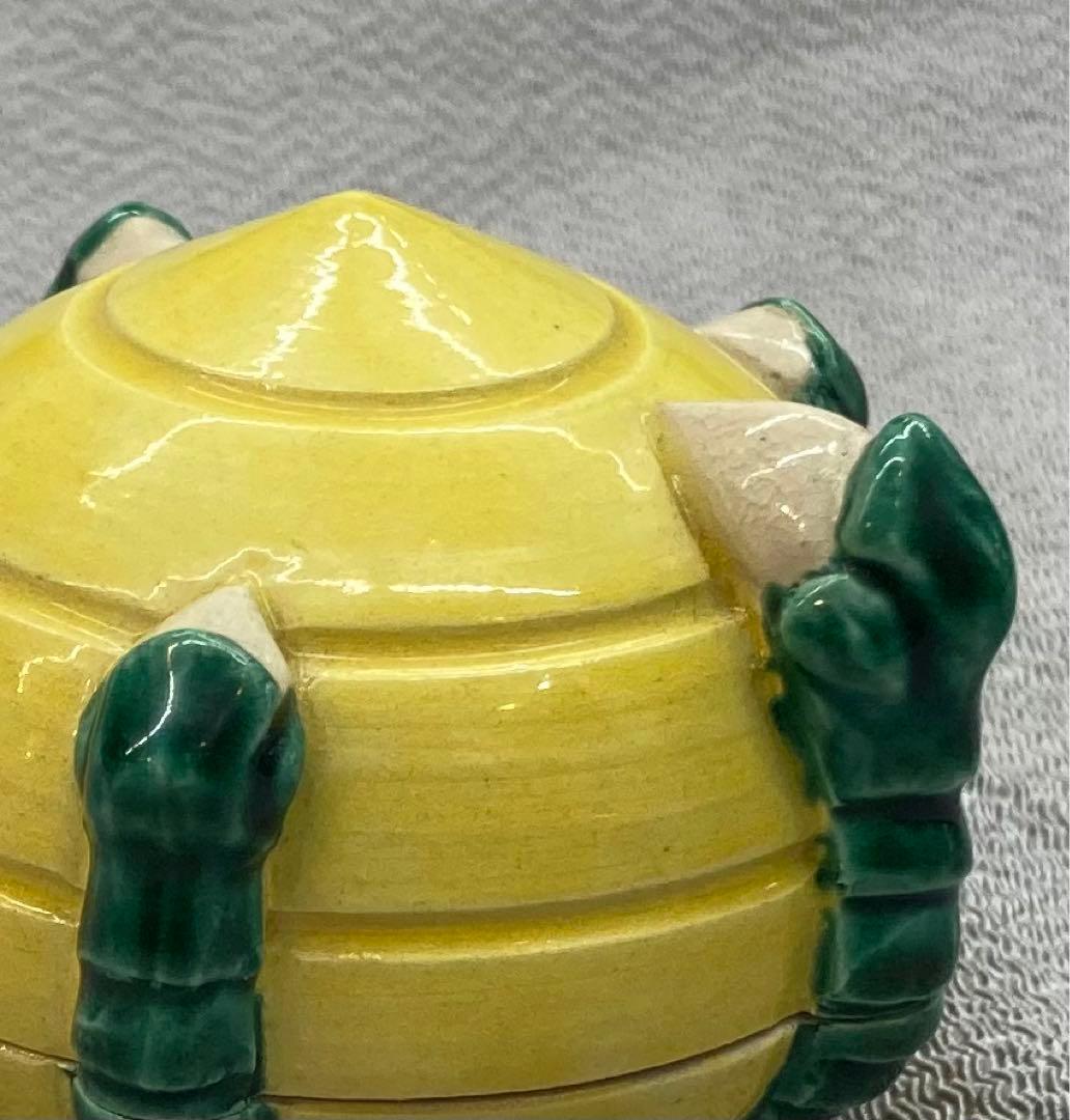 B15s  清閑寺窯　祥平造　黄南京宝珠香合　共箱　京都　茶道具香道具  竜