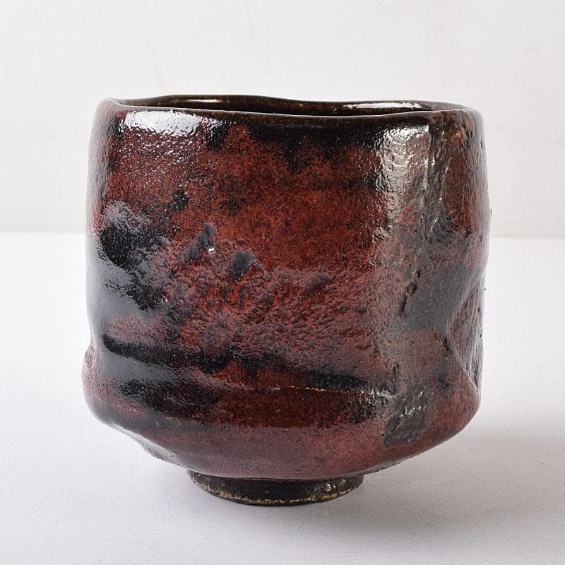 茶道具　楽吉左衛門作　黒楽筒茶碗　仕覆付　共箱　M　R8725