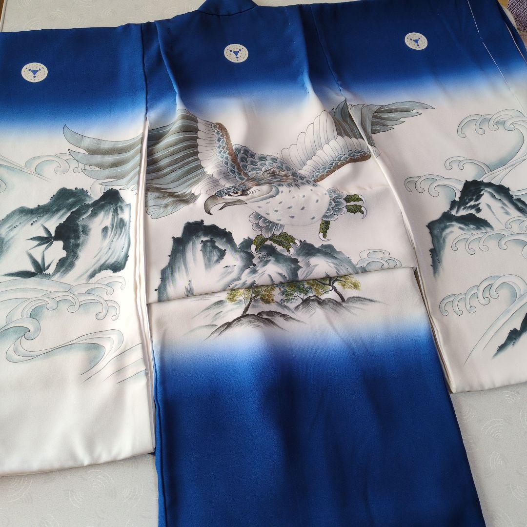 七五三３歳男の子正絹着物と正絹総絞り手縫いの被布（長襦袢付き）