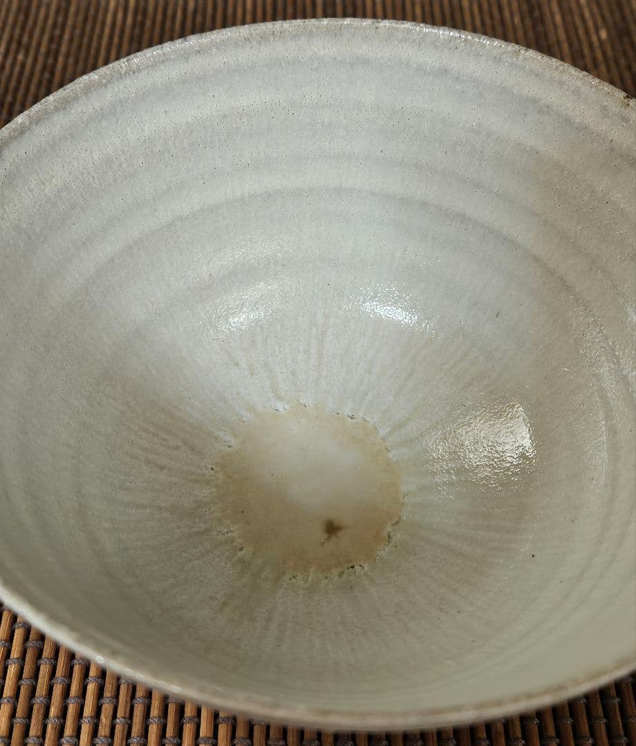 【遠州七窯】上野焼　名工　青柳翆峰 造　白釉溜り　大振茶碗　共箱　茶道具　茶器