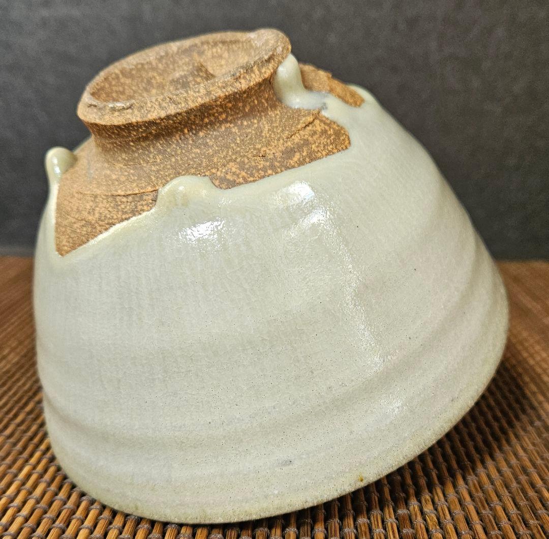 【遠州七窯】上野焼　名工　青柳翆峰 造　白釉溜り　大振茶碗　共箱　茶道具　茶器