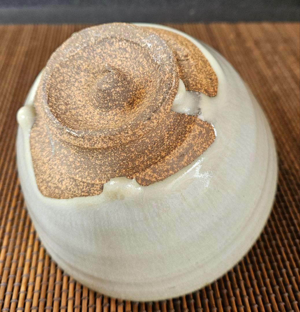 【遠州七窯】上野焼　名工　青柳翆峰 造　白釉溜り　大振茶碗　共箱　茶道具　茶器