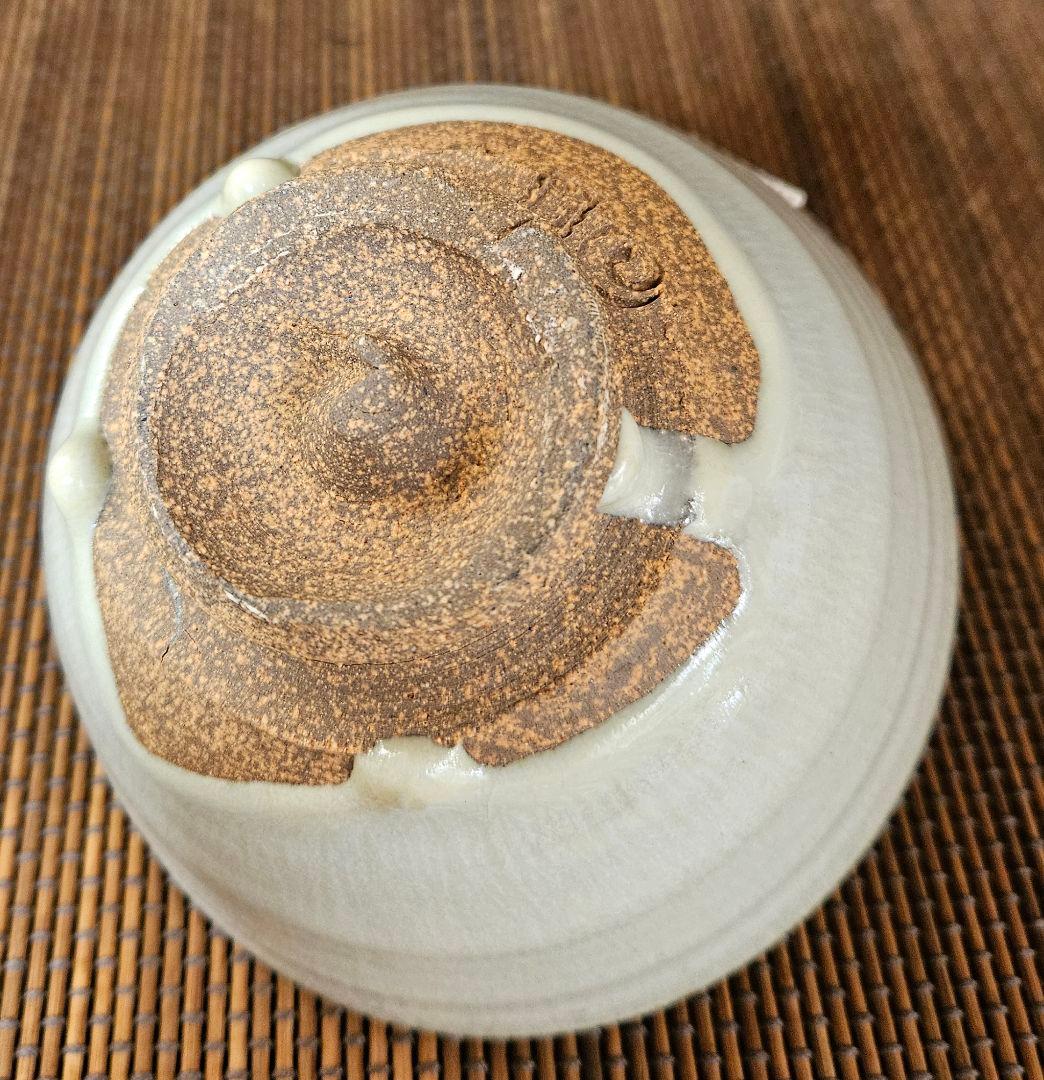 【遠州七窯】上野焼　名工　青柳翆峰 造　白釉溜り　大振茶碗　共箱　茶道具　茶器