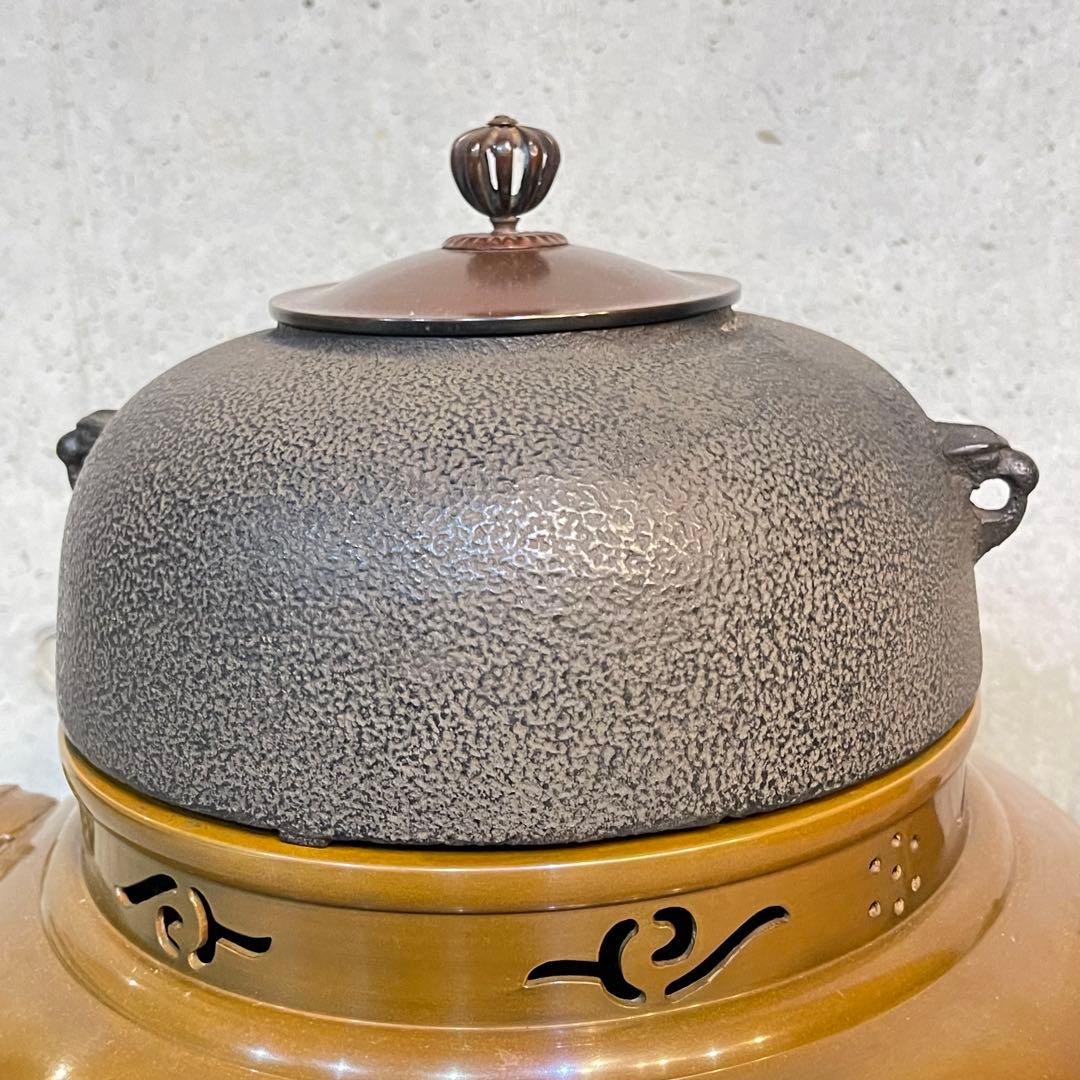 茶道具 釜 茶釜 唐銅 鬼面風炉 丸釜添 閑浄