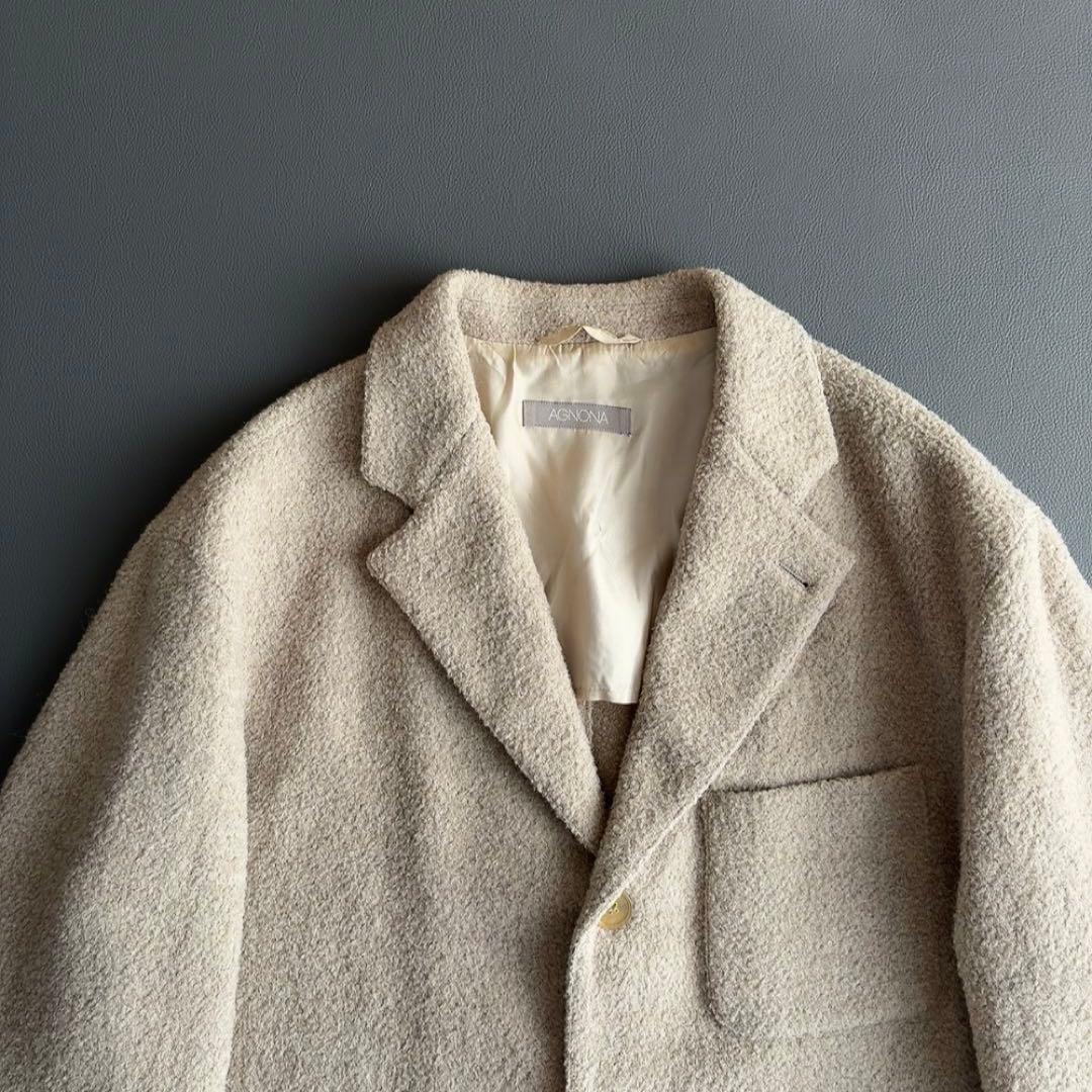 アニオナ　アルパカ　ジャケットコート　ブークレ　ボア　ウール　イタリア製　2XL