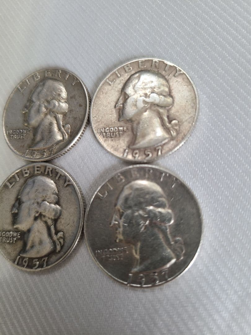 【希少・銀貨】1957年 アメリカ 25セント硬貨（デンバー造幣局 D刻印）