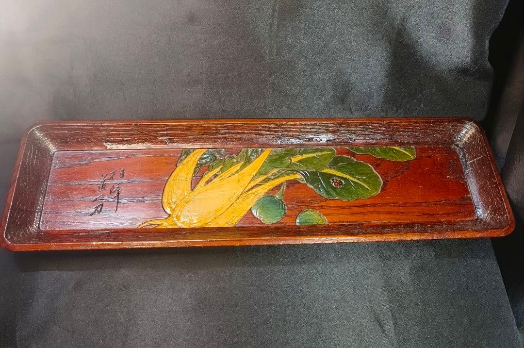 茶道具 烏城彫煎茶盆 一刀彫 道人作 くり抜き 時代物 未使用美品 旧家蔵出し