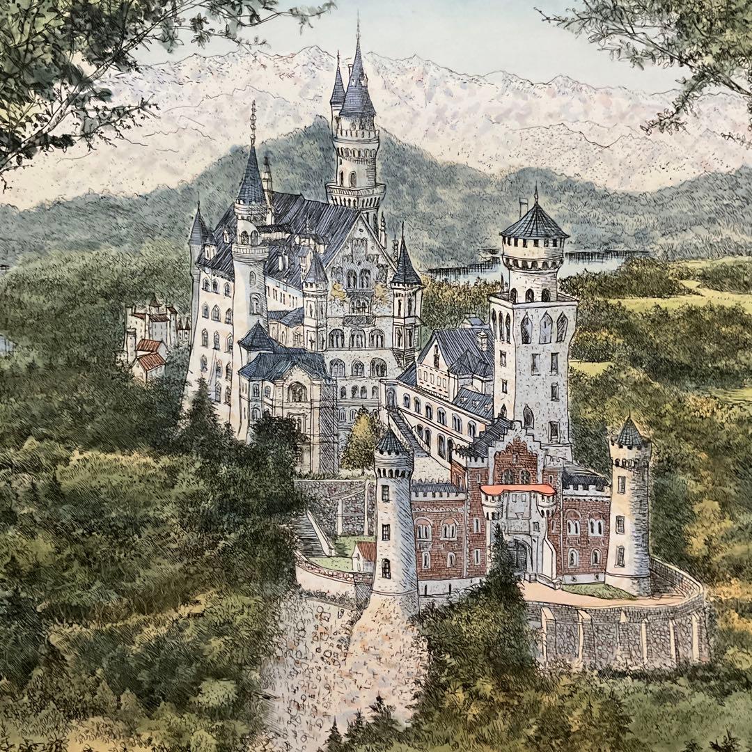 絵画・額縁・版画・織田義郎・新品未使用・ドイツ・城・美術品・インテリア・雑貨