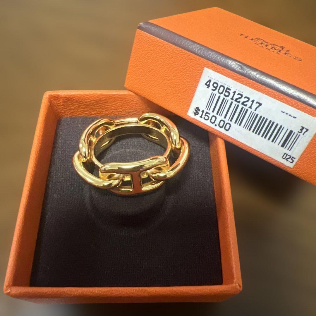 未使用級　エルメス　シェーヌダンクル　スカーフリング　　ゴールド　金