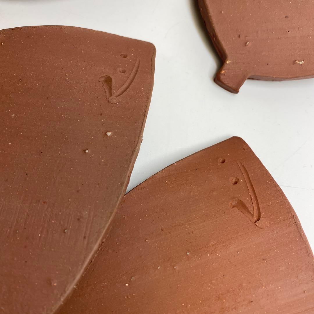 吉本正　備前葉皿6客　幅約23.2㎝　共箱　東さ7-0915①