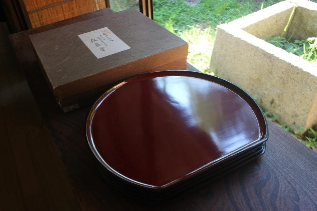 専用！極上朱漆の美しい後藤塗の半月盆4点（検輪島塗半月膳お盆