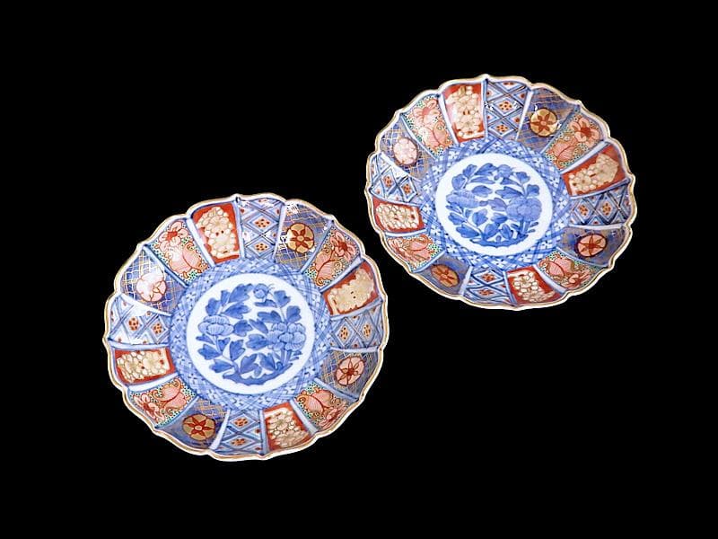 大聖寺伊万里　金襴手 菊花型　牡丹の図　4寸皿　2枚　C457AS-CVs