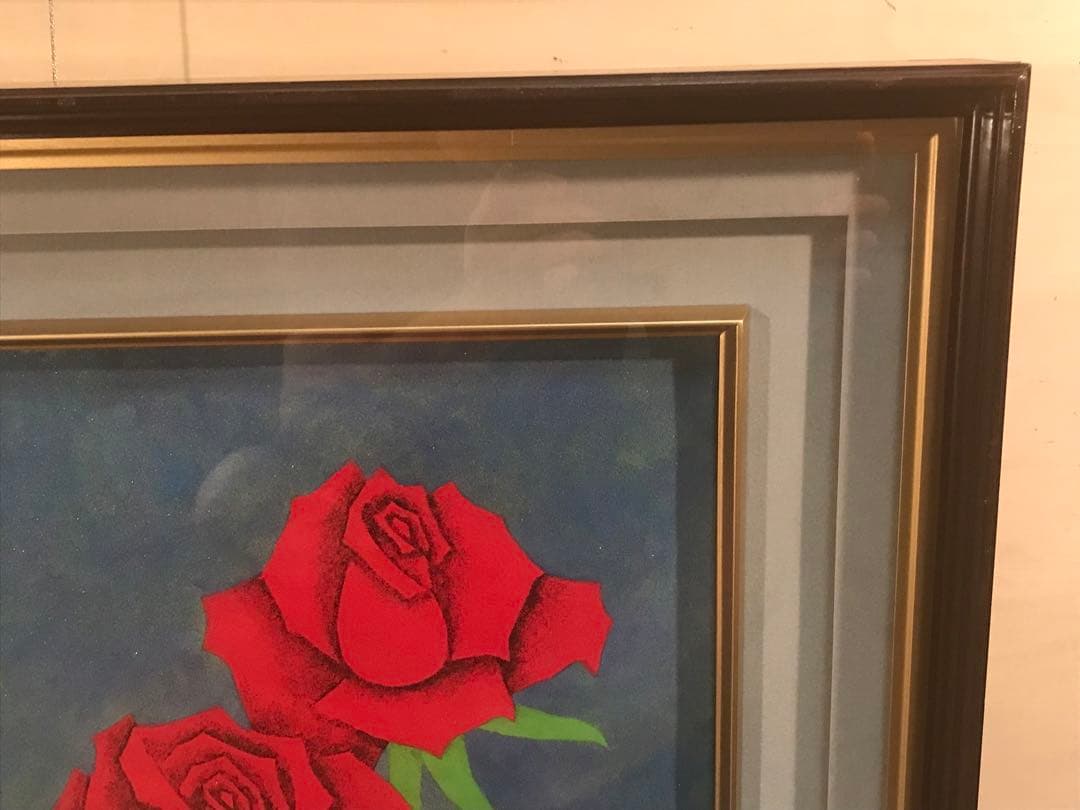 佐藤昭三　「紅白薔薇」　日本画１０号　直筆サイン・落款有り