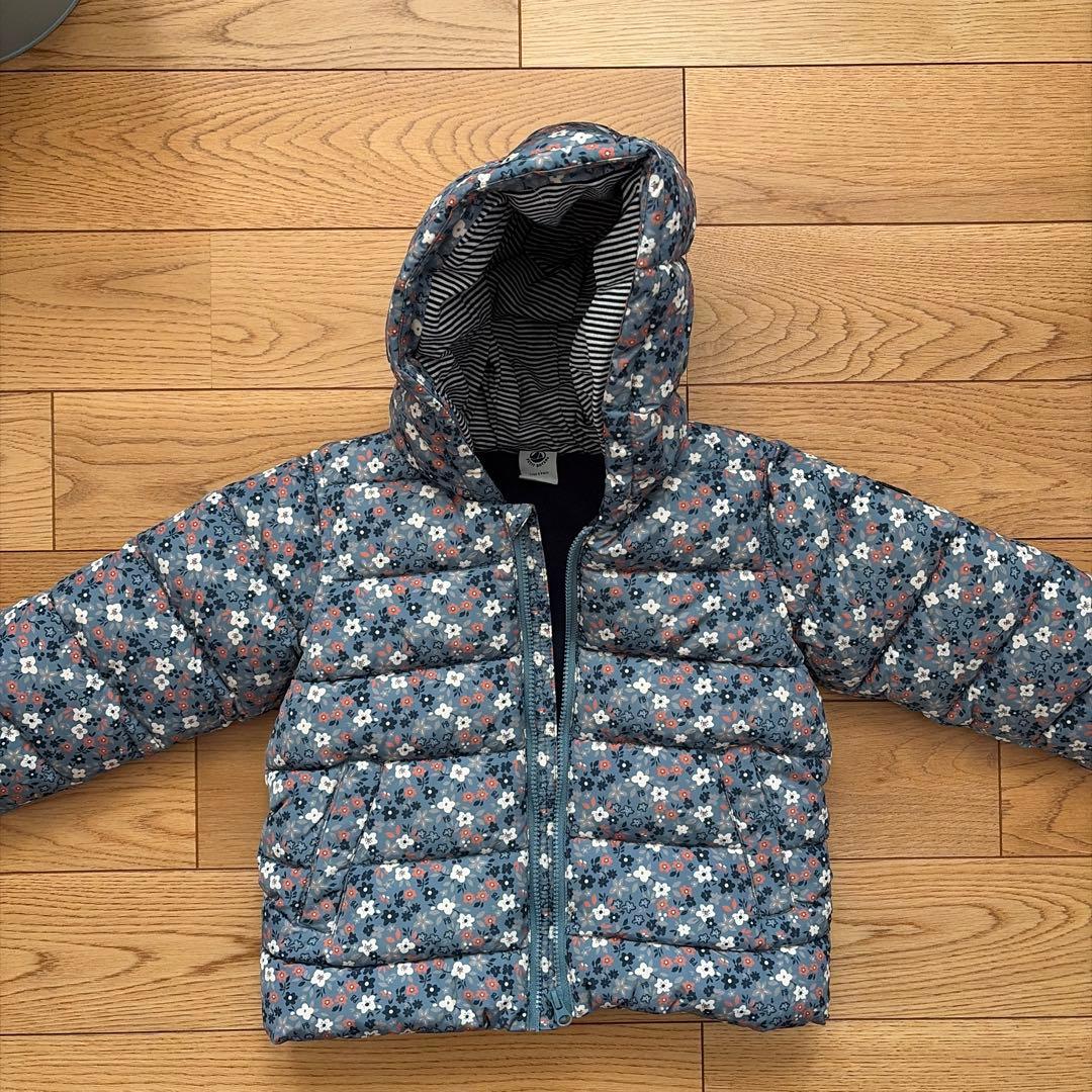 プチバトー花柄フード付きダウンコート 18m