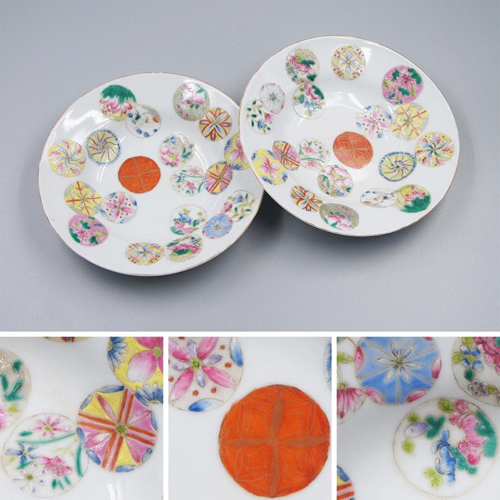 【瓷】　★ 瓷器 粉彩皮球花紋折沿盤 ★　清朝期　花卉 果物 手描文様　明清磁器