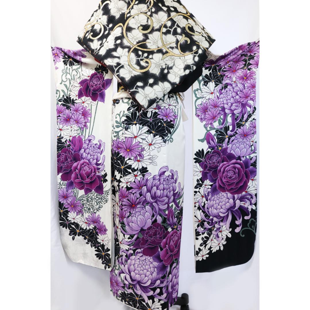 極美品！希少！◆ 振袖7点セット ◆丈162cm人気ホワイト系フルセットSv15