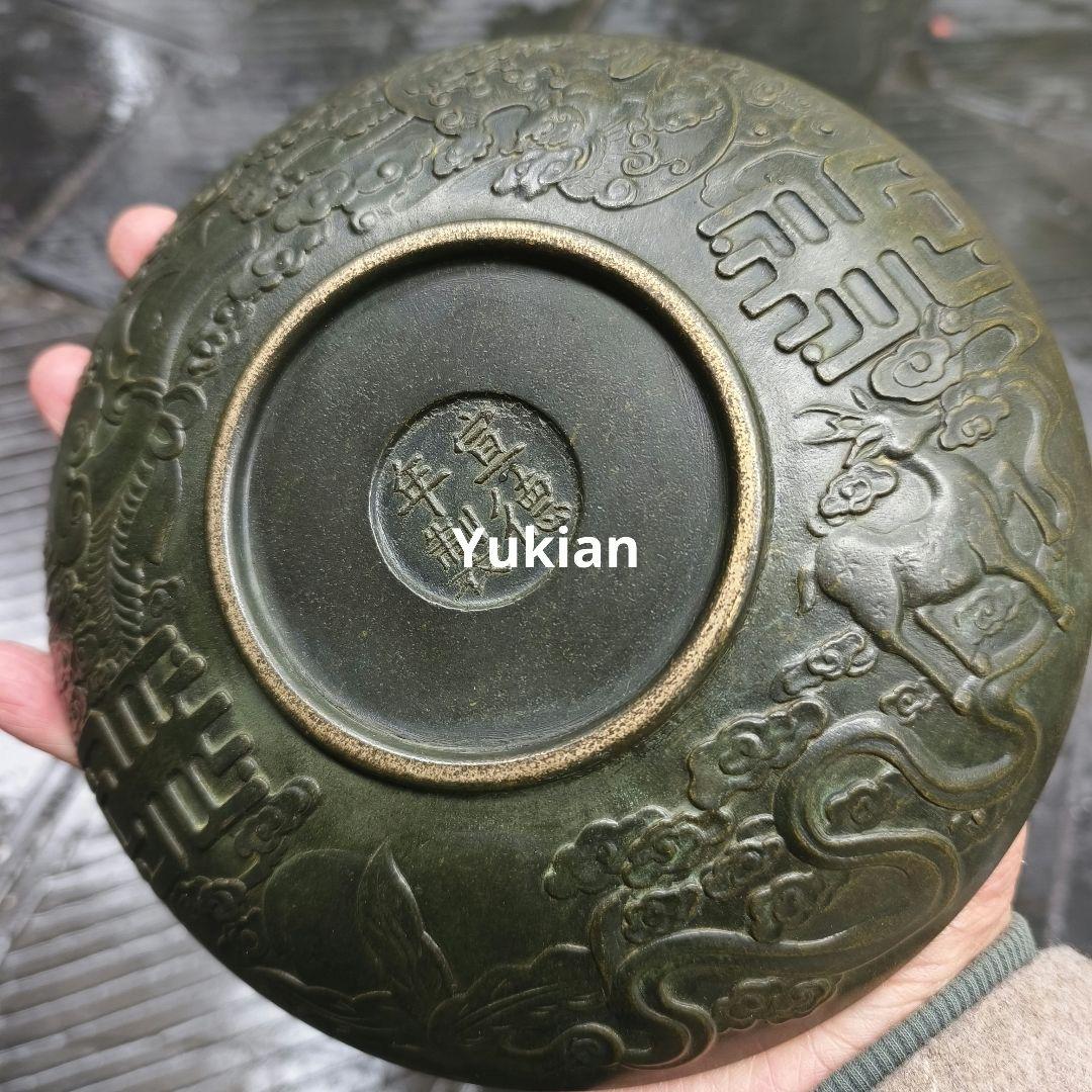銅器 祥雲瑞獣麒麟皿 銅盤 装飾品 工芸品 美術品 置物