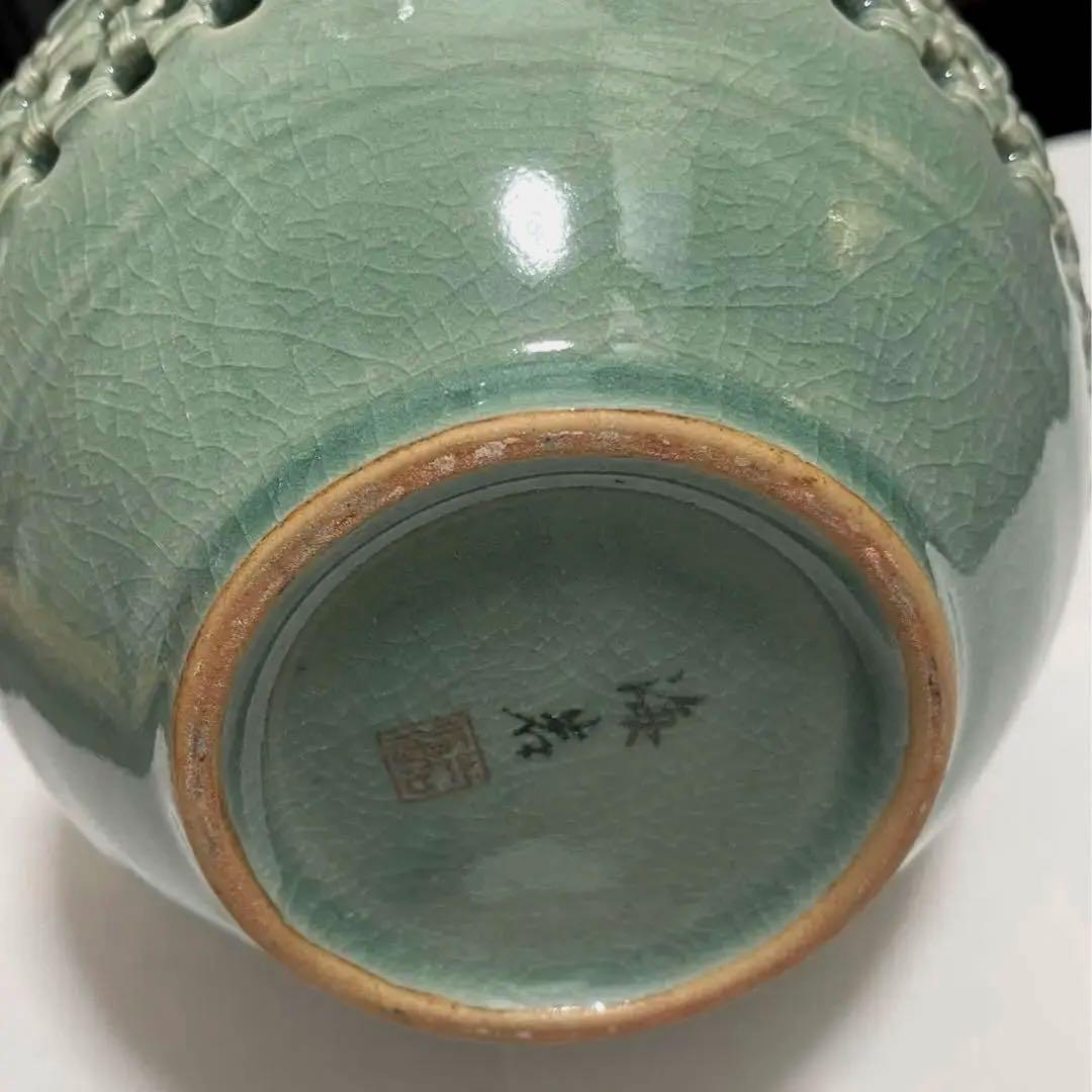 中国 时代物 アンティーク 青磁 壺 花瓶