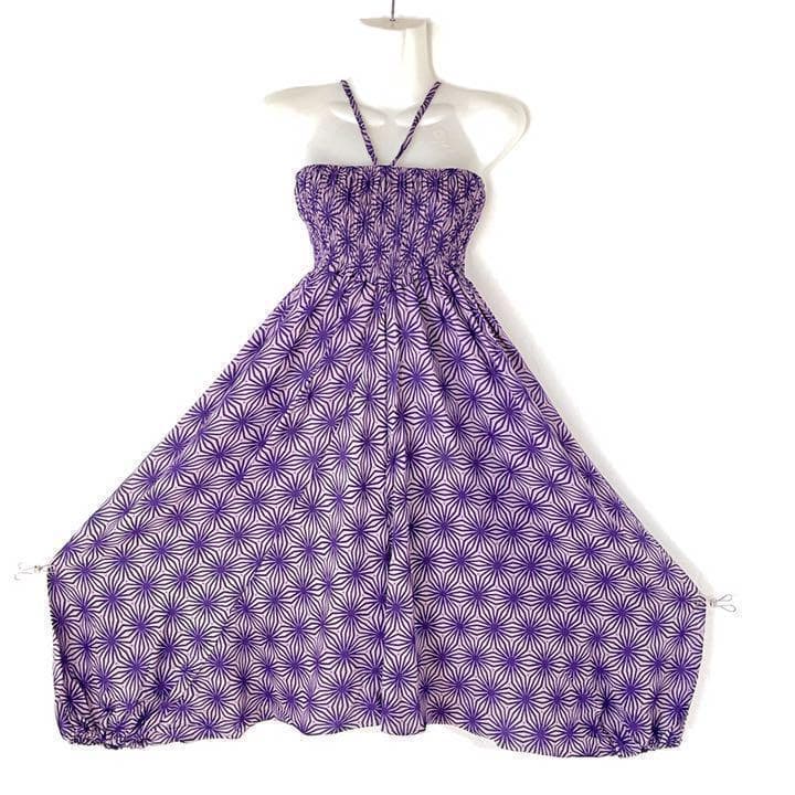 【新品】サルエルパンツ ヨガ 250麻の葉柄　男女兼用　パープル　A947