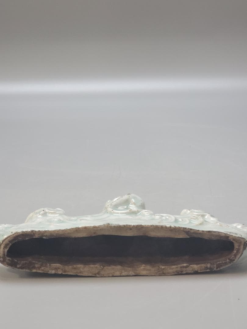 中国美術 文房具 青白磁 筆架 木彫龍 硯 二件