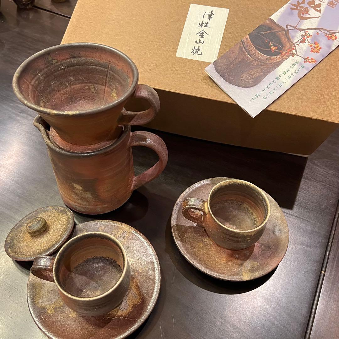【おうちカフェ】 金山焼 コーヒードリッパー＆ポット・コーヒーカップ２客　新品！