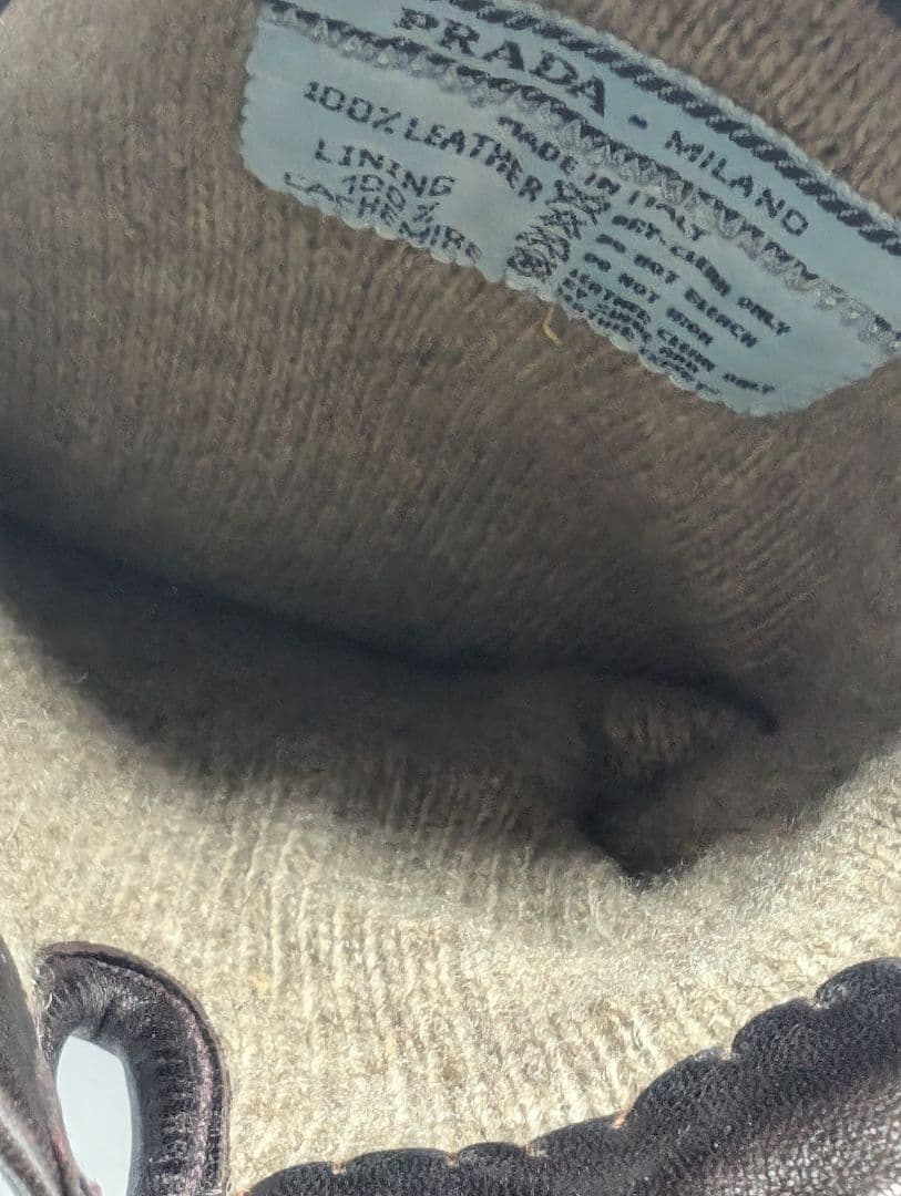 PRADA プラダ ブラウン 本革 レザーメンズ手袋 裏地カシミヤ100%
