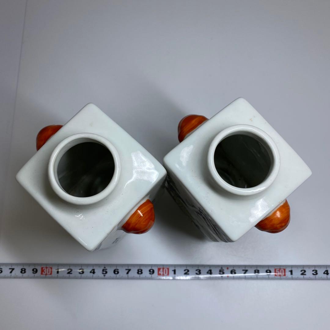 中国美術　同治年製　粉彩花入一対　高さ13㎝　東Y7-0331③タルサ