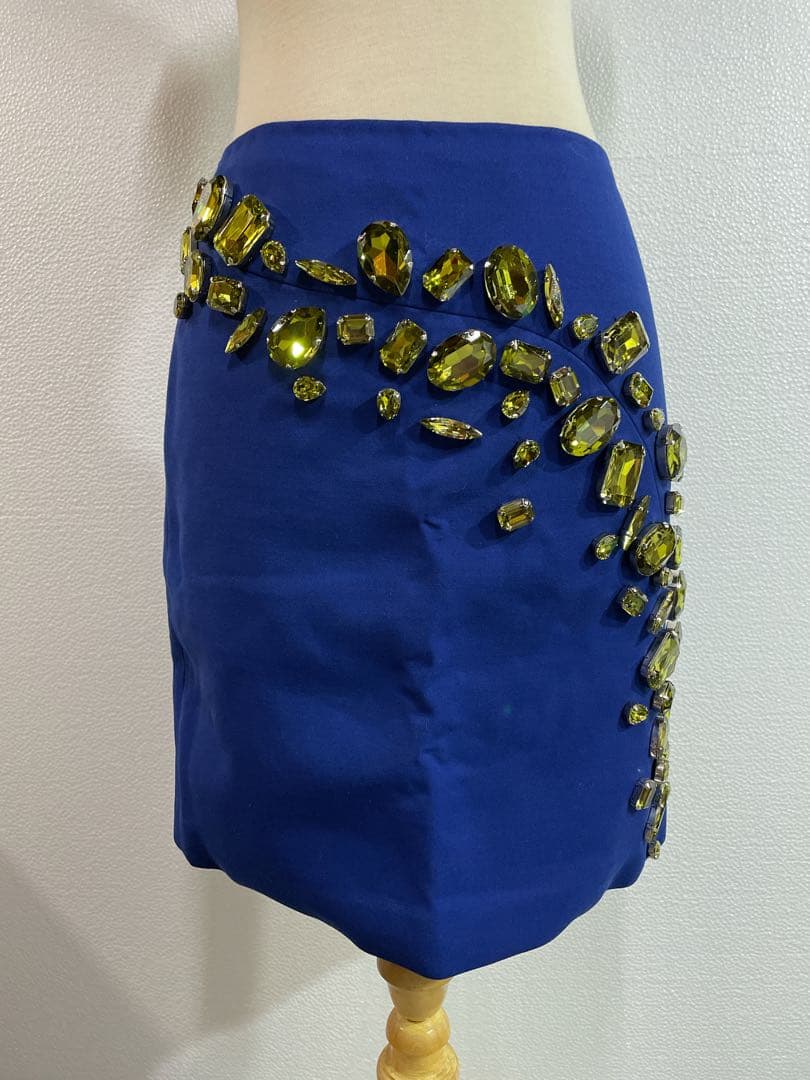 PRADA プラダ スカート 大粒ビジュー装飾 38 ブルー系