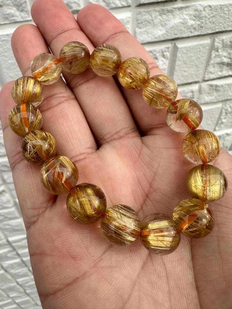 リョ様タイチンゴールドルチルクォーツ11ｍｍ+ブレスレット