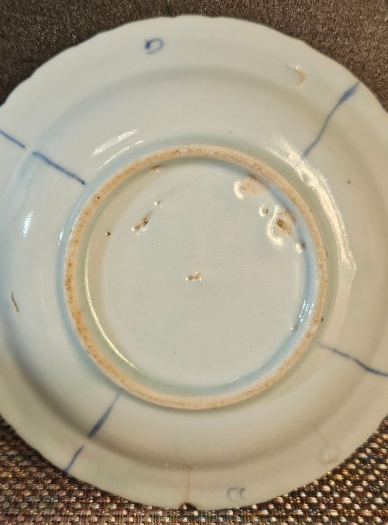 【専用ページ】【本物保証❗】江戸前期　 初期伊万里　芙蓉手花鳥図輪花皿 14.8