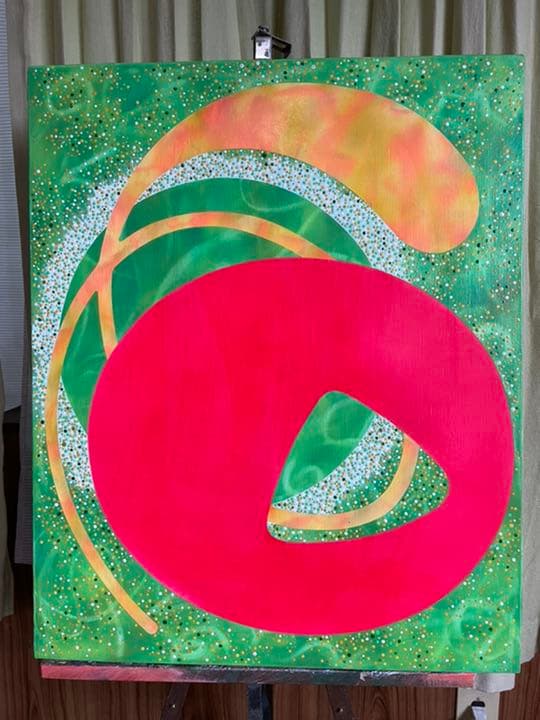 油絵　現代アート　赤&緑Ⅱ  作者あんどうまさひろ　油彩画