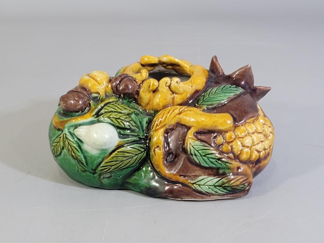 中国 三彩 柘榴 筆洗 文房具 古美術 DT250