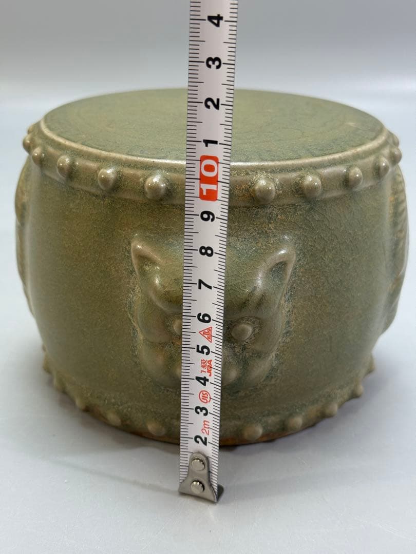 DT502 中国美術 青磁 太鼓形 獣面台 古陶磁