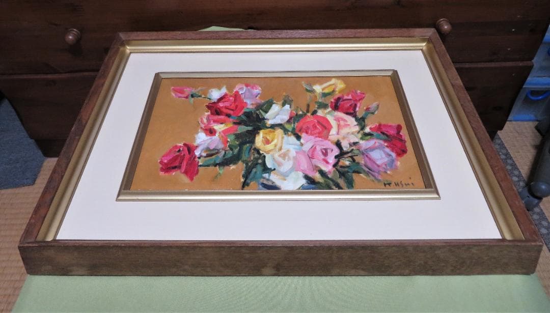 ◆　 臼井圭助　「　ばら　」油彩　M6号　創元会   真作保証　 ◆