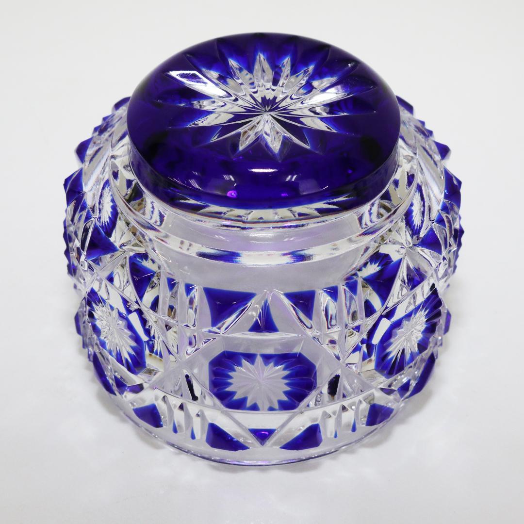 薩摩切子 猪口 八角 籠目文 青　酒器　ぐい呑み　グラス