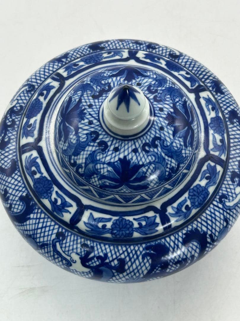 中国　染付　龍鳳紋蓋付壺　大清雍正年製銘　送料込み0814