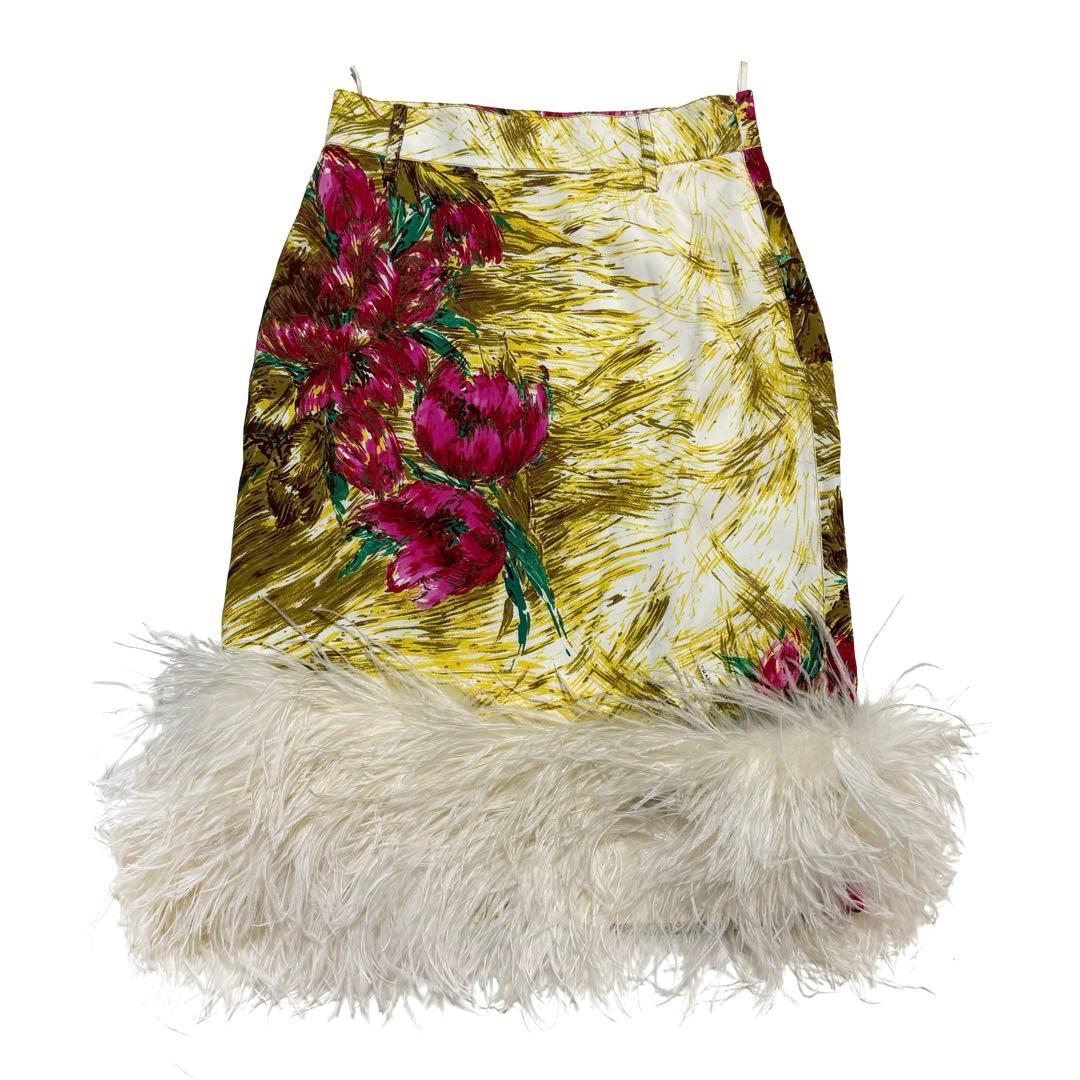 2017FW PRADA プラダ スカート フェザー シルク レザー ファー