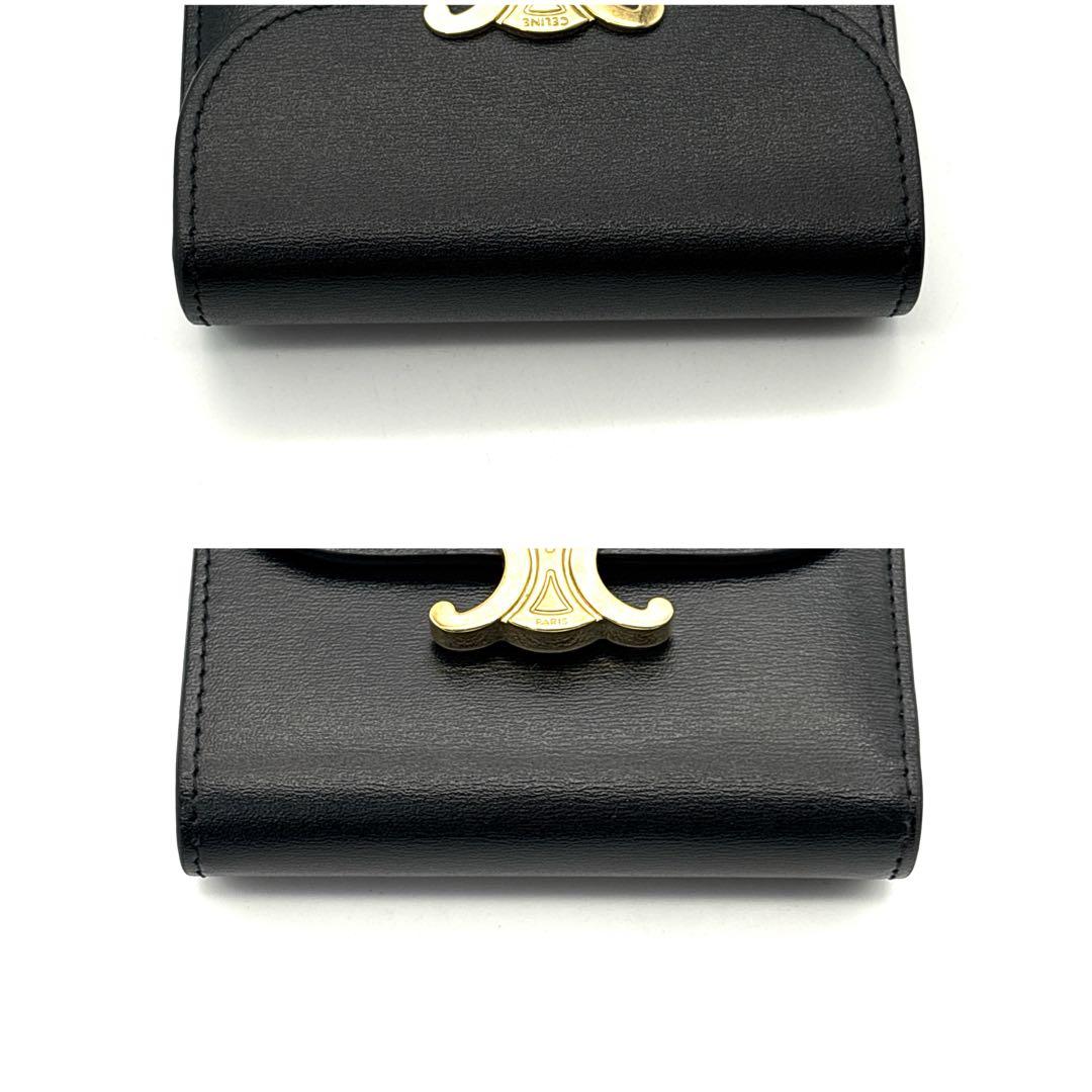現行◆極美品◆CELINE 三つ折り財布 トリオンフ ブラック ゴールドロゴ