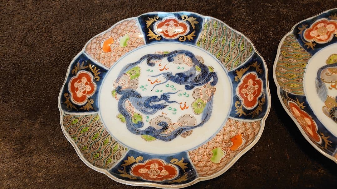 古伊万里　伊万里　大聖寺伊万里　大皿　双龍　小紋　八寸皿　３客