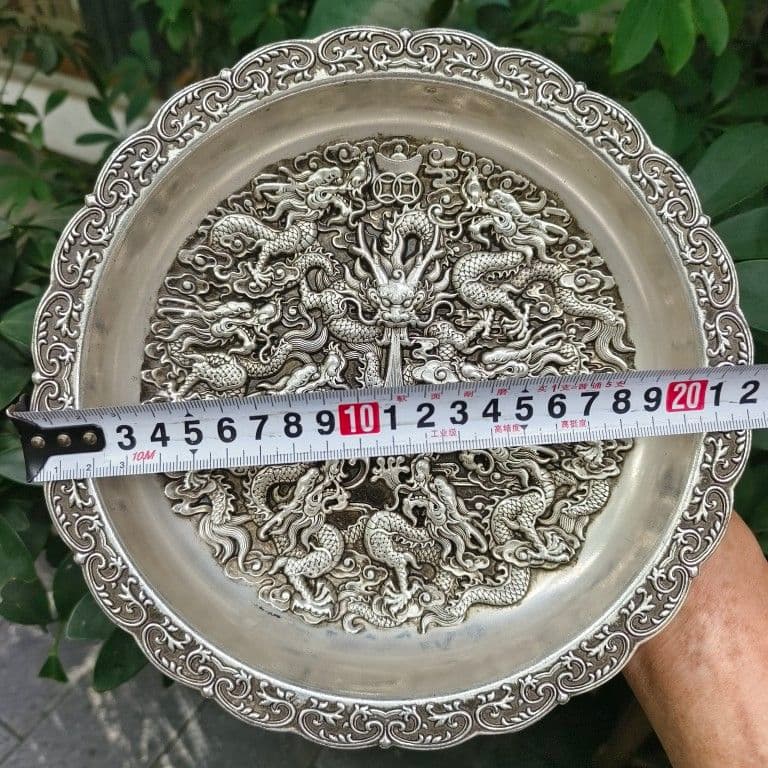 銅細工 九龍皿 書道具 文房具 装飾品 工芸品 美術品 置物