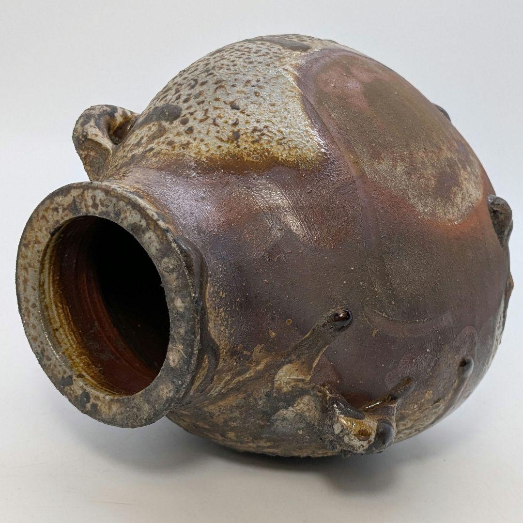 備前焼 窯変扁壺 扁壷 耳付花入 花器 フラワーベース 胡麻窯変 玉垂れ 花瓶