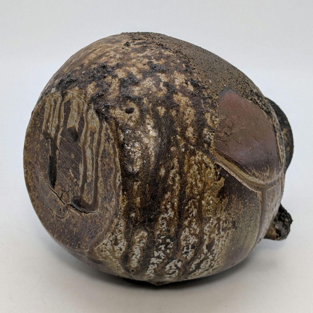 備前焼 窯変扁壺 扁壷 耳付花入 花器 フラワーベース 胡麻窯変 玉垂れ 花瓶